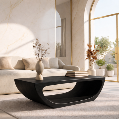 Modern Sculptural Coffee Table with Open Base, Minimalist Living Room Accent Table