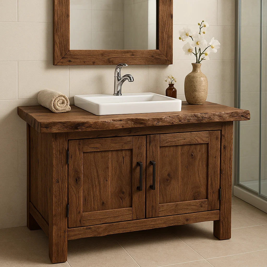 Rustic Wooden Bathroom Vanity with Square Sink and Storage Cabinets Kitchnce