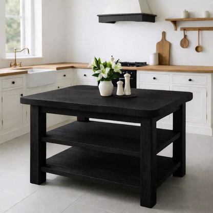Live Edge Solid Wood Kitchen Island - Rustic Farmhouse Butcher Block with Storage Drawers