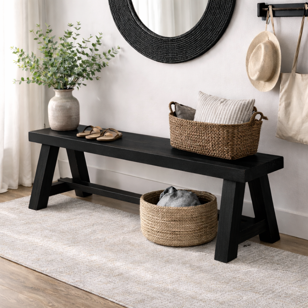 Rustic Solid Wood Entryway Bench with Storage | Modern Hallway Seating Kitchnce