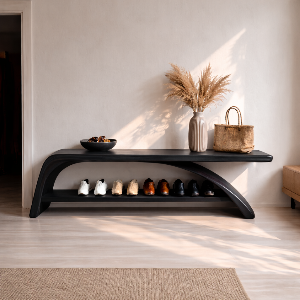 Solid Wood Entryway Bench with Shoe Storage Shelf – Modern Wooden Shoe Rack Bench Kitchnce