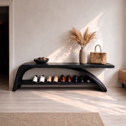 Solid Wood Entryway Bench with Shoe Storage Shelf – Modern Wooden Shoe Rack Bench Kitchnce