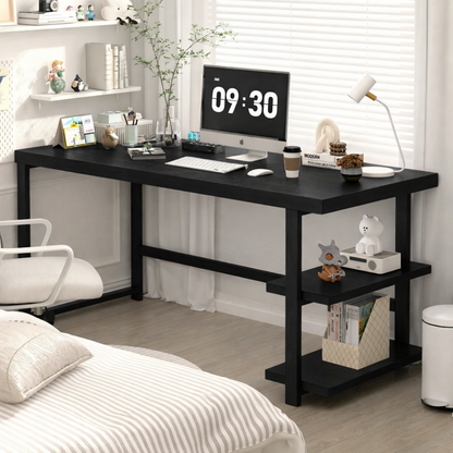 Minimalist Wooden Desk with Shelf for Office, Study, or Bedroom