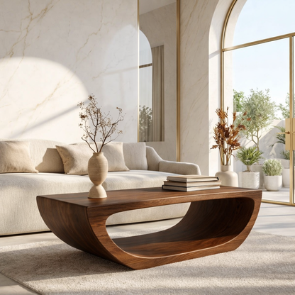 Modern Sculptural Coffee Table with Open Base, Minimalist Living Room Accent Table