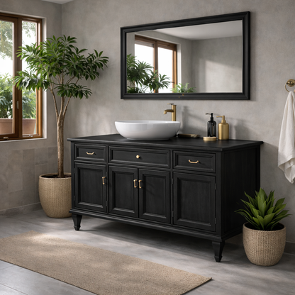 Solid Wood Bathroom Vanity Cabinet with Drawers and Doors Classic Style Storage