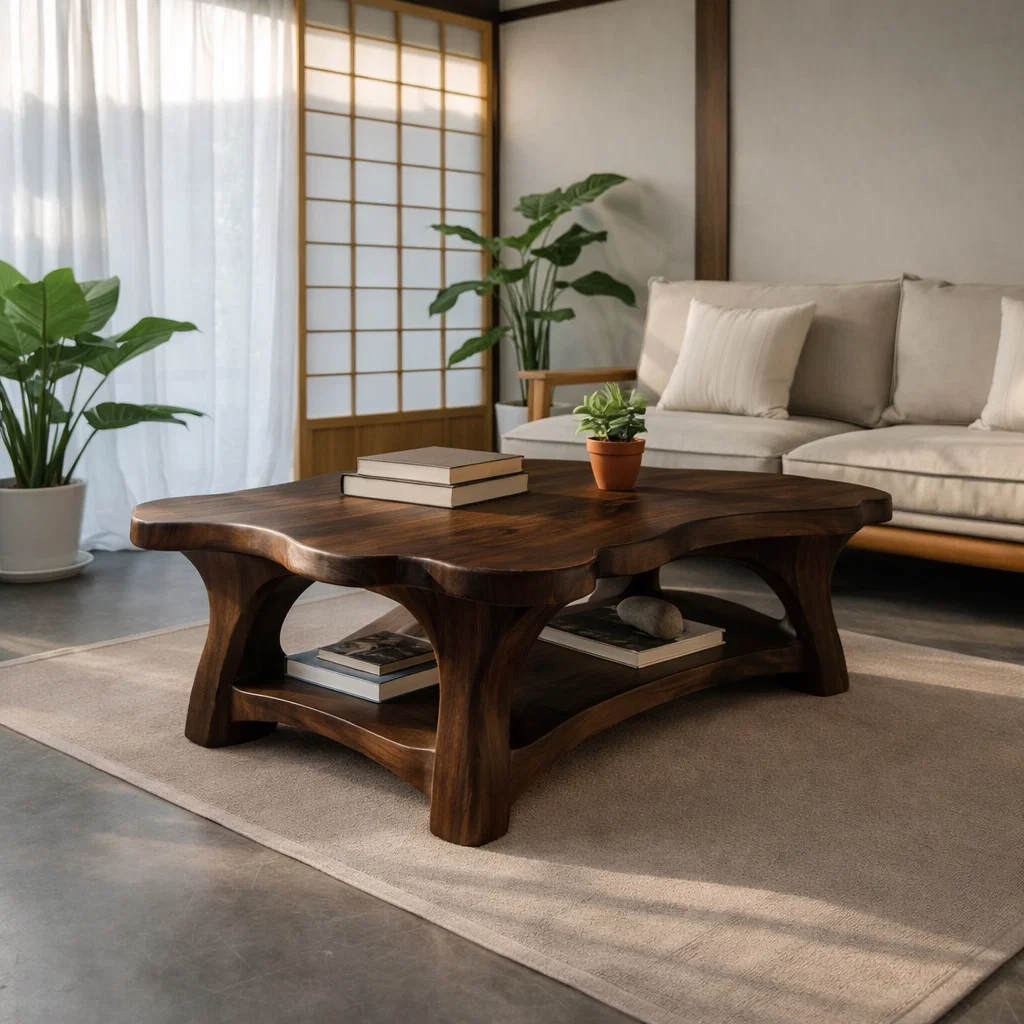 Solid Wood Coffee Table with Curved Edges – Organic Modern Design
