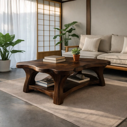 Solid Wood Coffee Table with Curved Edges – Organic Modern Design
