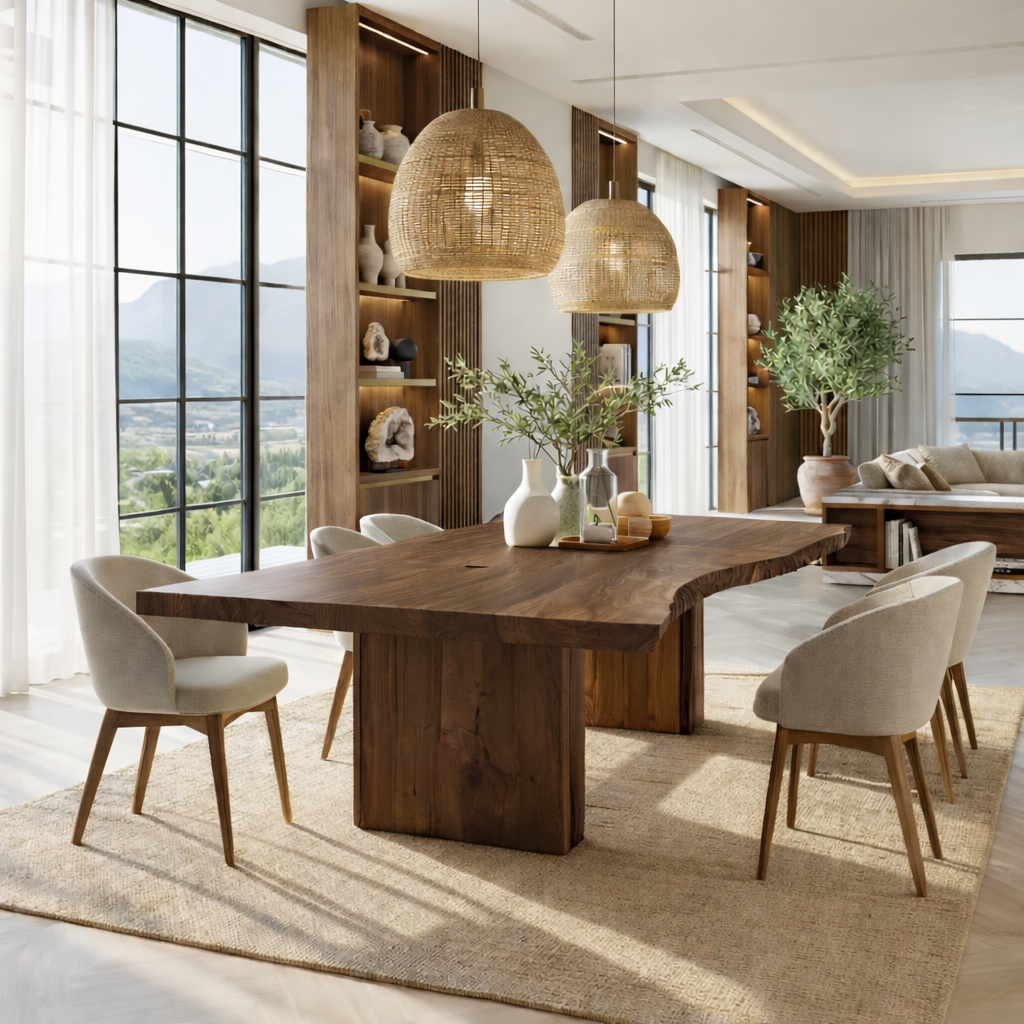 Modern Live Edge Dining Table Large Dining Room Table Minimalist Kitchen Table Furniture