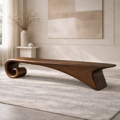 Modern Curved Entryway Bench Sculptural Wooden Hallway Seat Minimalist Furniture