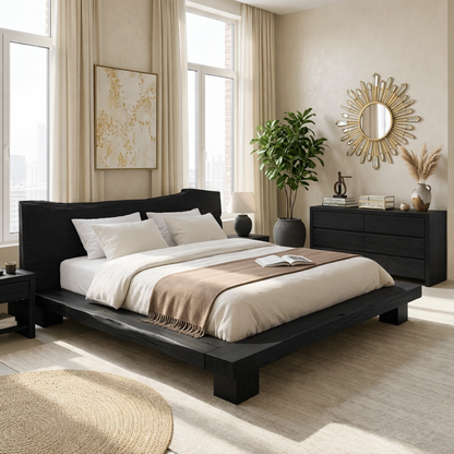 Organic Modern Platform Bed Frame, Rustic Minimalist Bedroom Furniture Statement