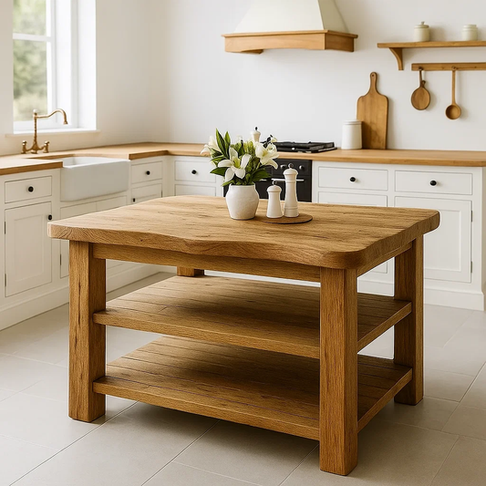 Live Edge Solid Wood Kitchen Island - Rustic Farmhouse Butcher Block with Storage Drawers
