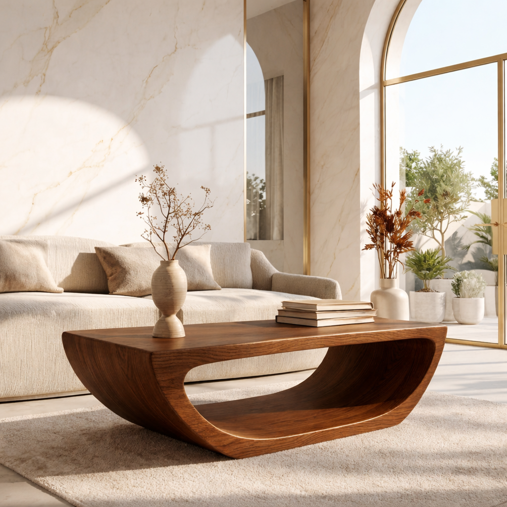 Modern Sculptural Coffee Table with Open Base, Minimalist Living Room Accent Table