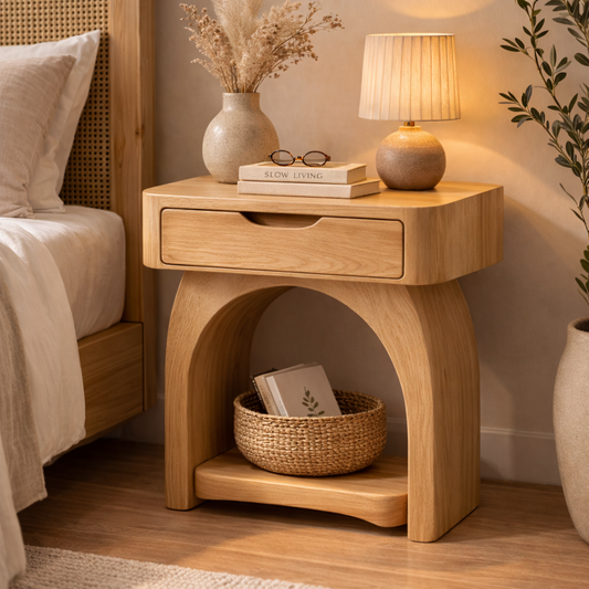Solid Wood Nightstand with Drawer and Shelf – Modern Bedside Table for Bedroom Kitchnce