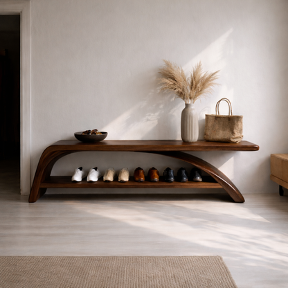 Solid Wood Entryway Bench with Shoe Storage Shelf – Modern Wooden Shoe Rack Bench Kitchnce