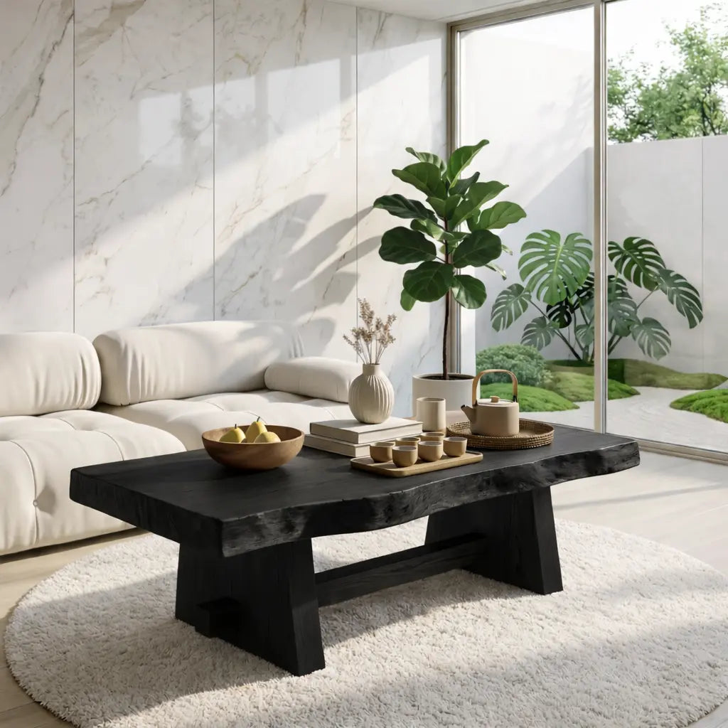 Solid Wood Coffee Table with Unique Design and Spacious Storage Shelf for Living Room Kitchnce
