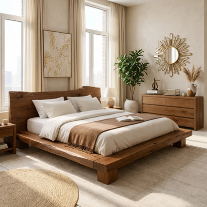 Organic Modern Platform Bed Frame, Rustic Minimalist Bedroom Furniture Statement