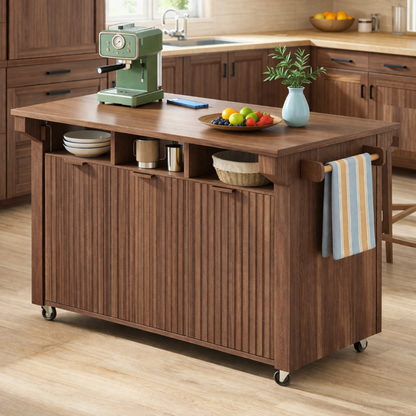 Rolling Kitchen Island with Storage Cabinet, Towel Rack, Modern Prep Cart for Kitchen Dining Space