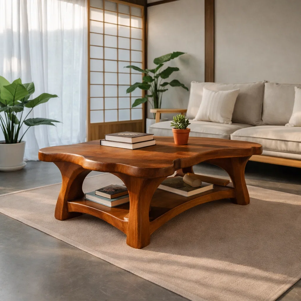 Solid Wood Coffee Table with Curved Edges – Organic Modern Design