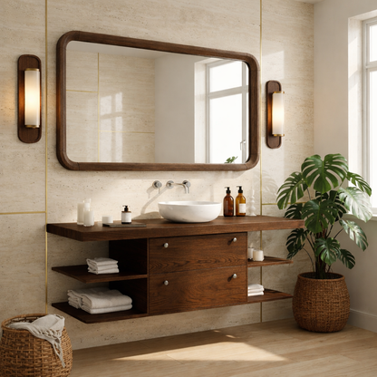 Floating Bathroom Vanity with Ash Wood Finish, Modern and Minimalist Design Kitchnce