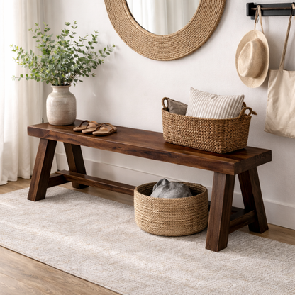 Rustic Solid Wood Entryway Bench with Storage | Modern Hallway Seating Kitchnce