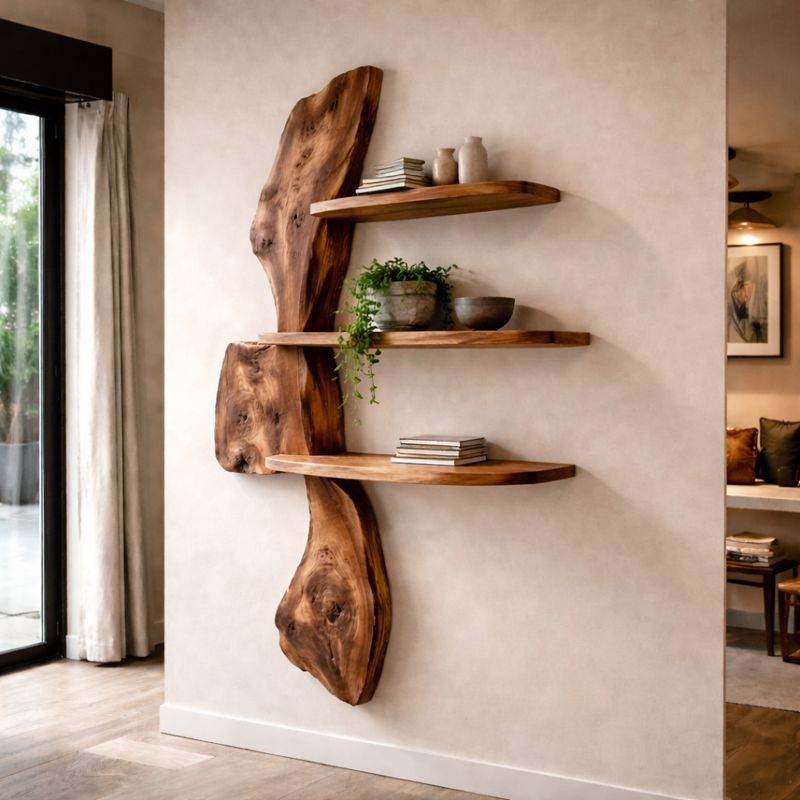 Handcrafted Solid Wood Organic Wave Shelf - Sculptural Floating Wall Art & Kitchen Display