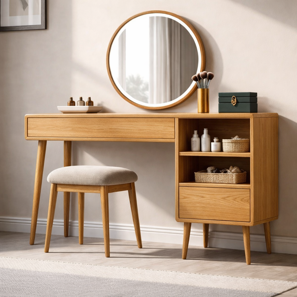 Solid Wood Makeup Vanity with Storage – Modern Minimalist Design