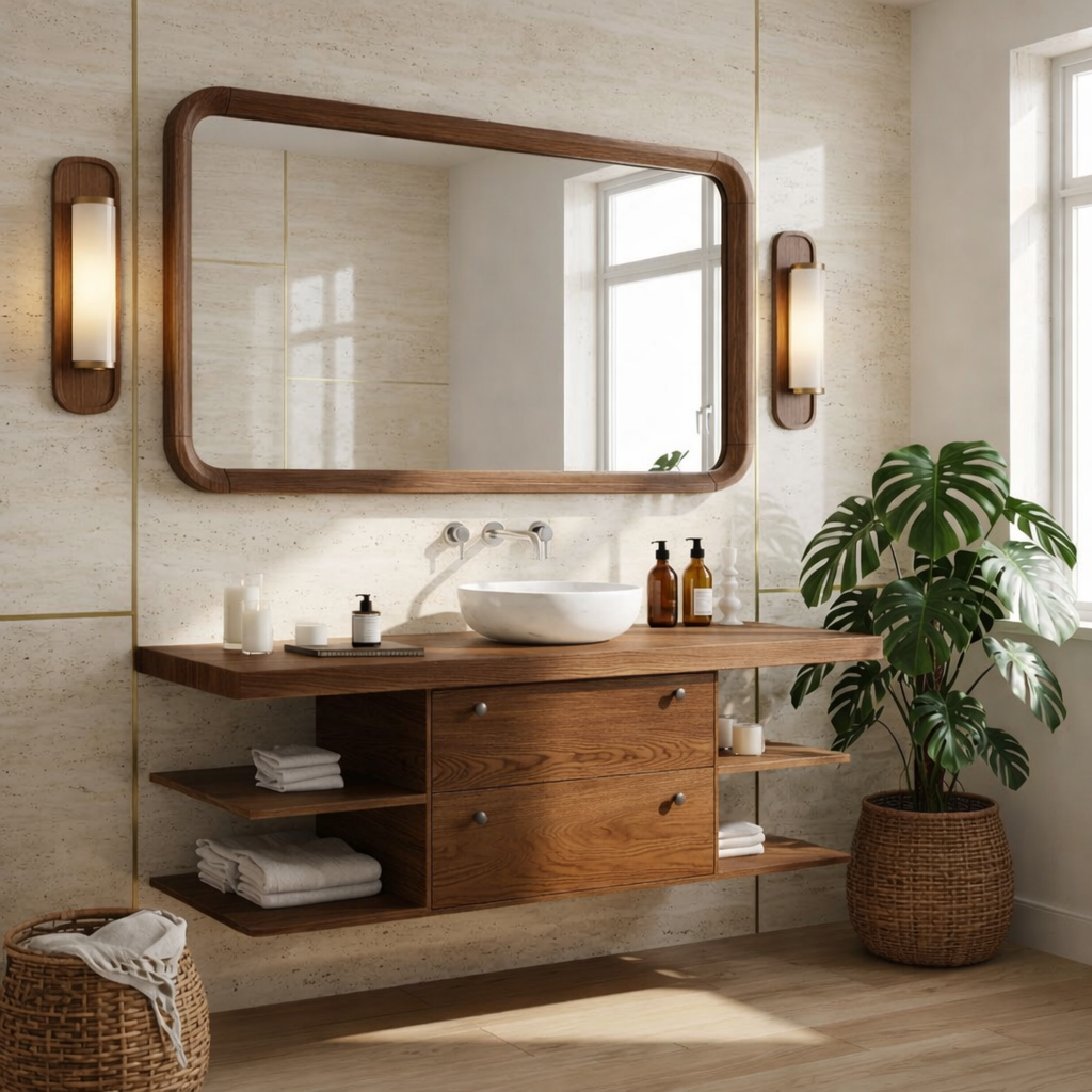 Floating Bathroom Vanity with Ash Wood Finish, Modern and Minimalist Design Kitchnce