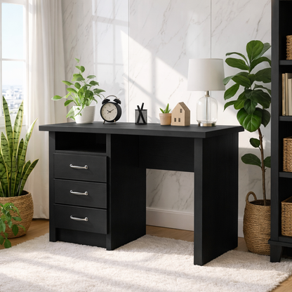 Walnut Compact Writing Desk with Drawers – Cozy Natural Workspace