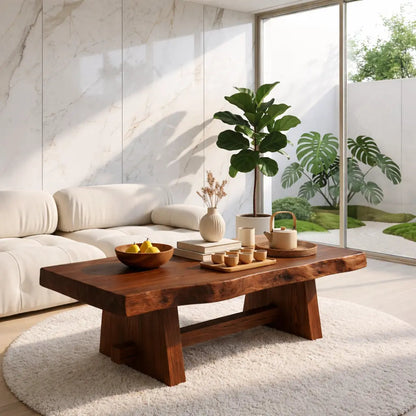 Solid Wood Coffee Table with Unique Design and Spacious Storage Shelf for Living Room Kitchnce