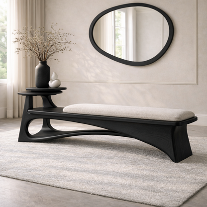 Contemporary Entryway Bench with Side Table Curved Hallway Seat Minimalist Furniture