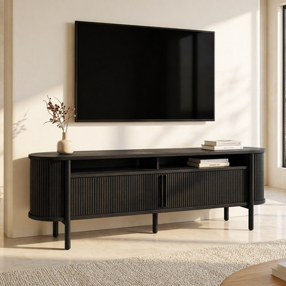 Modern Fluted TV Console, Rounded Media Cabinet for Refined Living-Room Interiors