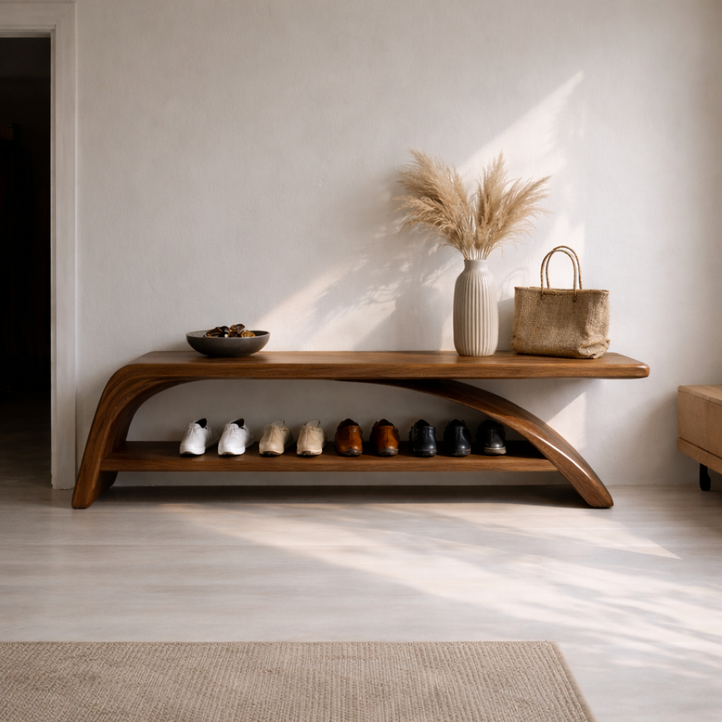 Solid Wood Entryway Bench with Shoe Storage Shelf – Modern Wooden Shoe Rack Bench Kitchnce