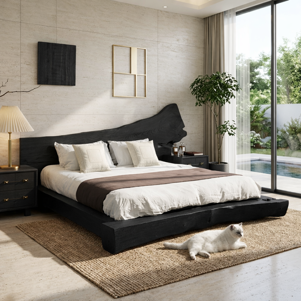 Organic Modern Live Edge Bed Frame, Rustic Minimalist Platform Bedroom Furniture