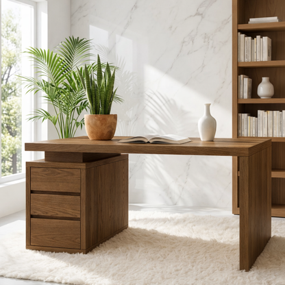 Modern Minimalist Office Desk with Drawer Storage Wooden Writing Computer Table