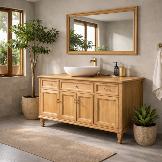 Solid Wood Bathroom Vanity Cabinet with Drawers and Doors Classic Style Storage