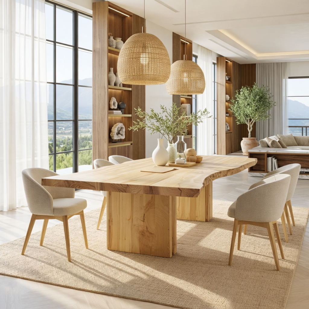 Modern Live Edge Dining Table Large Dining Room Table Minimalist Kitchen Table Furniture