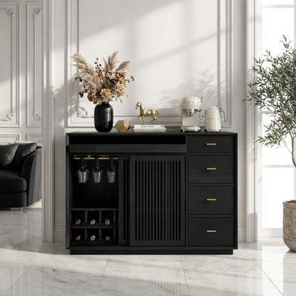Contemporary Wooden Bar Cabinet, Coffee Station Sideboard with Wine Storage Drawers