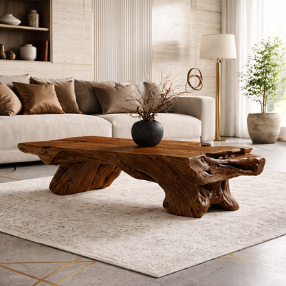 Rustic Wooden Coffee Table with Unique Organic Design