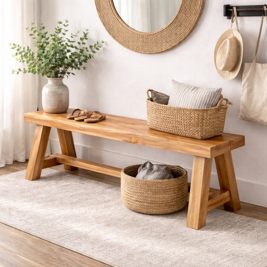 Rustic Solid Wood Entryway Bench with Storage | Modern Hallway Seating Kitchnce