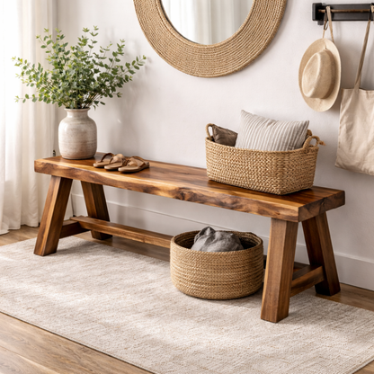 Rustic Solid Wood Entryway Bench with Storage | Modern Hallway Seating Kitchnce