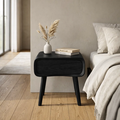 Mid-Century Walnut Nightstand with Drawer – Modern Wooden Bedside Table