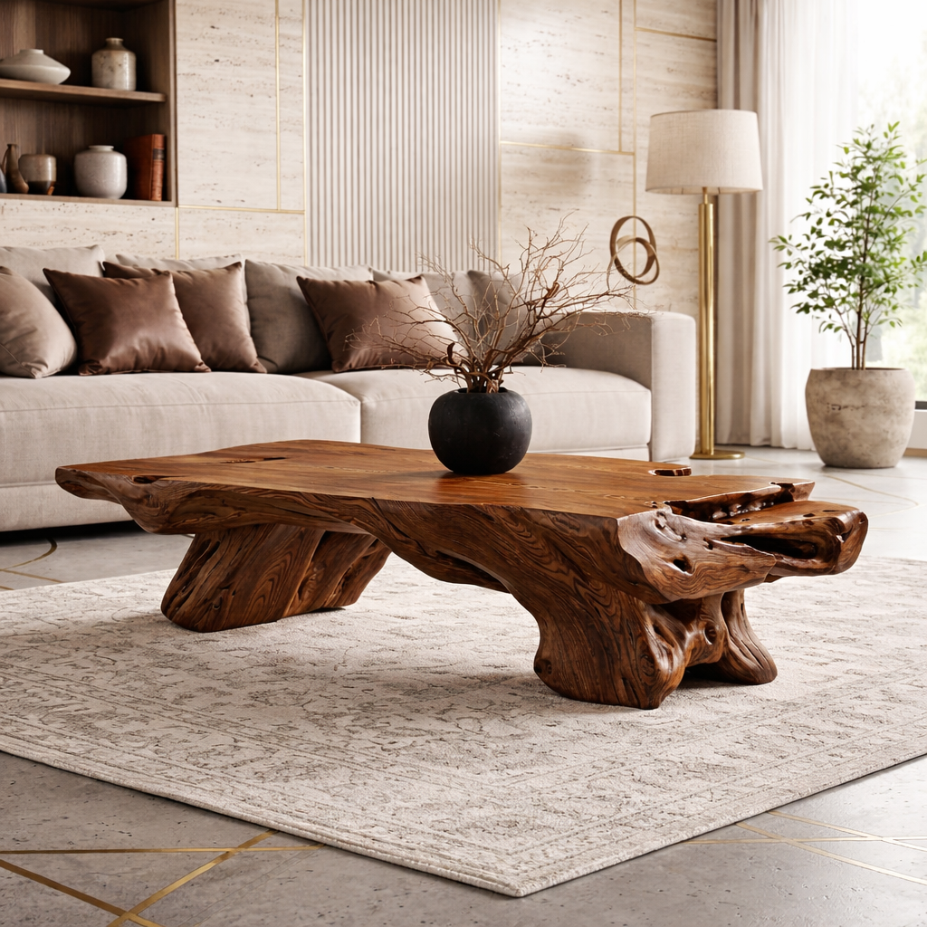 Rustic Wooden Coffee Table with Unique Organic Design