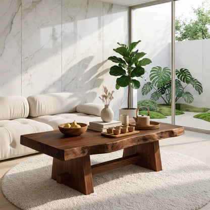 Solid Wood Coffee Table with Unique Design and Spacious Storage Shelf for Living Room Kitchnce