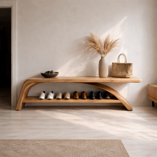 Solid Wood Entryway Bench with Shoe Storage Shelf – Modern Wooden Shoe Rack Bench Kitchnce