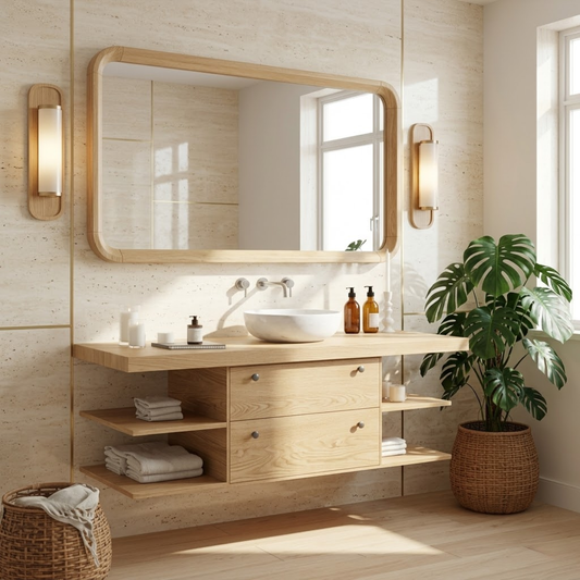 Floating Bathroom Vanity with Ash Wood Finish, Modern and Minimalist Design Kitchnce