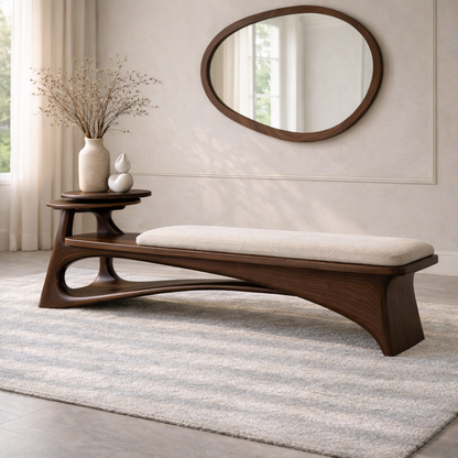 Contemporary Entryway Bench with Side Table Curved Hallway Seat Minimalist Furniture