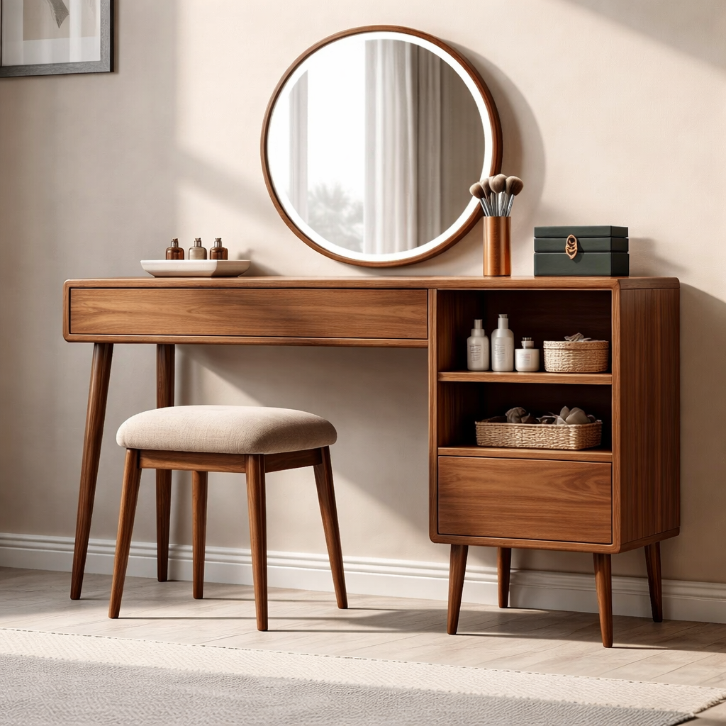 Solid Wood Makeup Vanity with Storage – Modern Minimalist Design