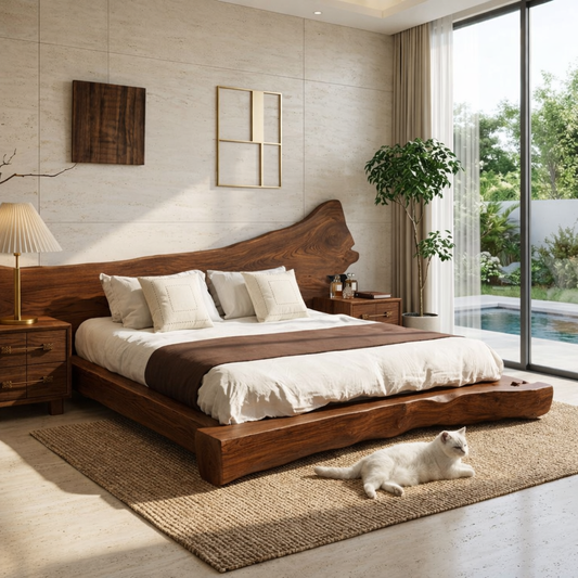 Organic Modern Live Edge Bed Frame, Rustic Minimalist Platform Bedroom Furniture