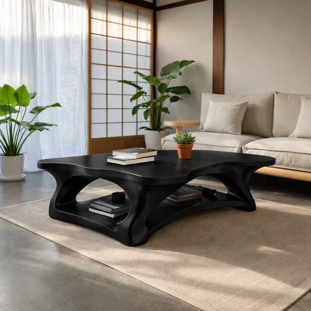 Solid Wood Coffee Table with Sculpted Organic Design – Modern Living Room Furniture