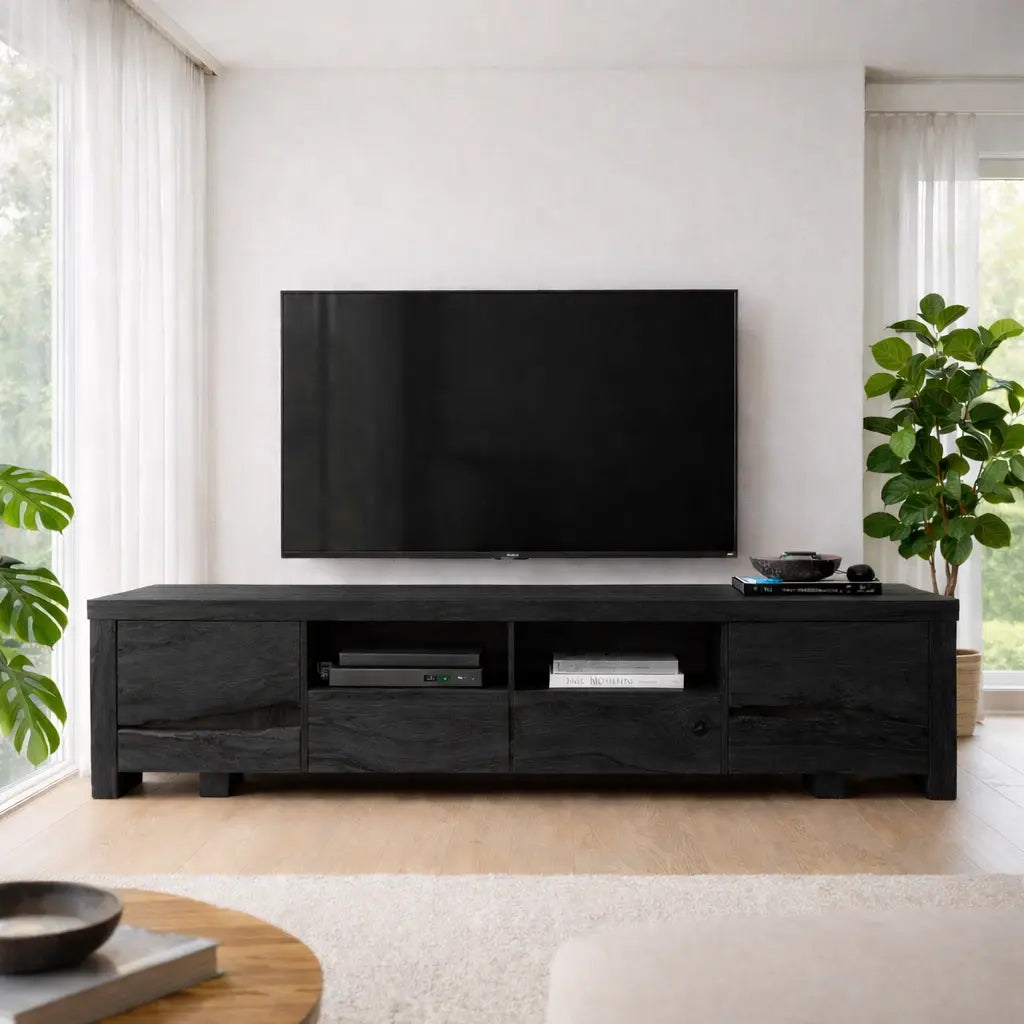 Solid Wood TV Cabinet with Live Edge – Rustic Modern Media Console Kitchnce